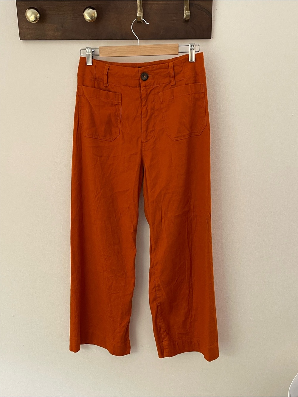 Maeve Anthropologie The Colette Orange Linen Wide Leg Pants Size 6